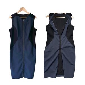ELIE Tahari Womens Wool Blend Sheath Career Dress blue  Black Zip front